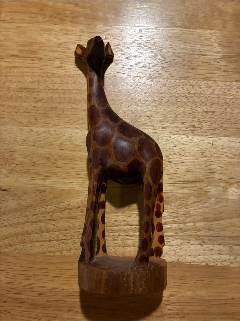 Hand-Carved Small Wooden Giraffe Figurine - Brown Finish